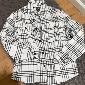 H&M White and Black Plaid Button-Front Shacket